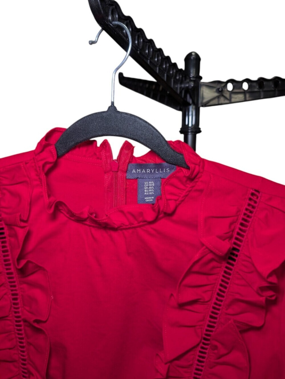Amaryllis Bright Red Ruffled Peplum Blouse - Picture 4 of 6